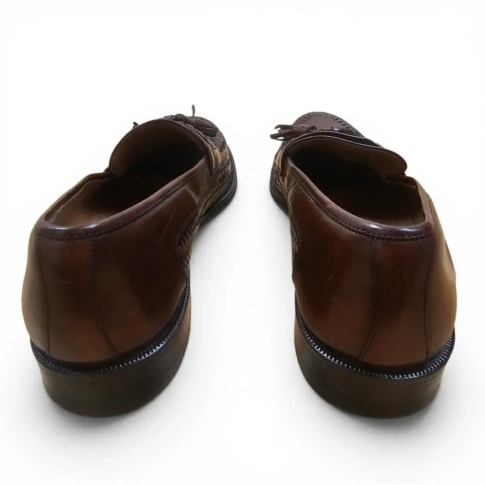 MAGNANNI Woven Tassel Loafers Men's 8.5 M Spain Brown Luxury Leather Dress Shoes